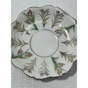 Ucagco China Occupied Japan Tea Saucer Floral Fern Gold Trim Demitasse